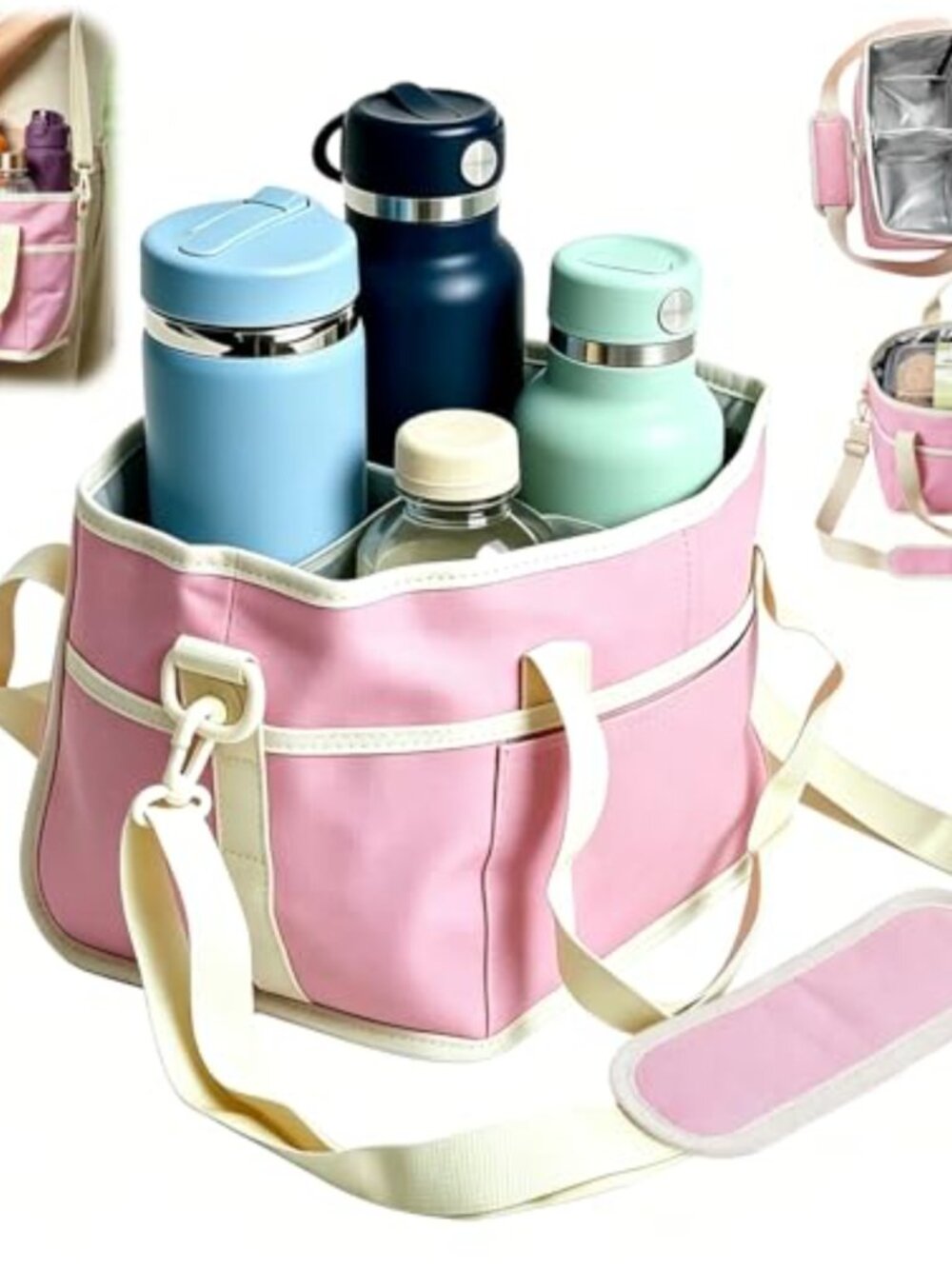 Insulated 4 Compartment Drink Carrier Bag Adjustable Strap Water Bottle Caddy